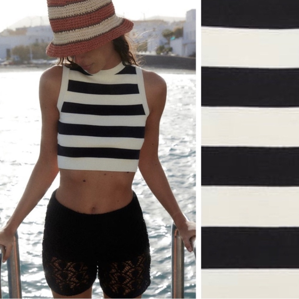 White and Black Striped Zara sleeveless crop top Medium.